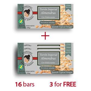 Pack 16+3 Turrón con almendras duro sin azúcar / Sugar free hard almond nougat / Turon aux amandes tendre sans sucre / Hartes Mandelnougat ohne Zucker